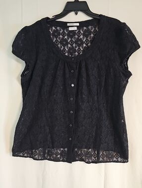 Van Heusen_ Studio Black Short-Sleeve Lace Button Front Blouse